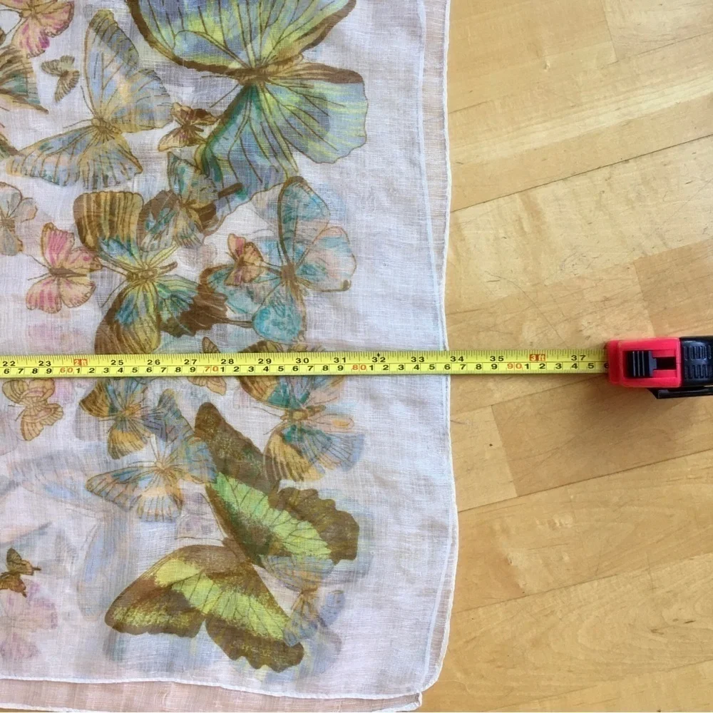 Butterfly Print Sheer, Lightweight Scarf, Ivory, Cream, Ecru, Colorful